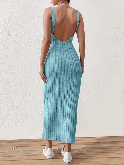 Solid Backless Tank Dress