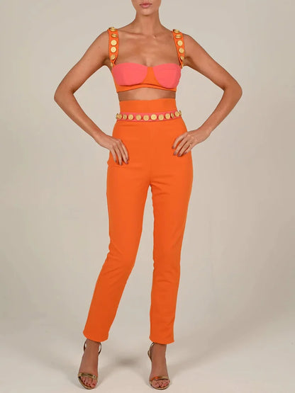 Two-Piece Set for Women – Crop Top and Pants Matching Set