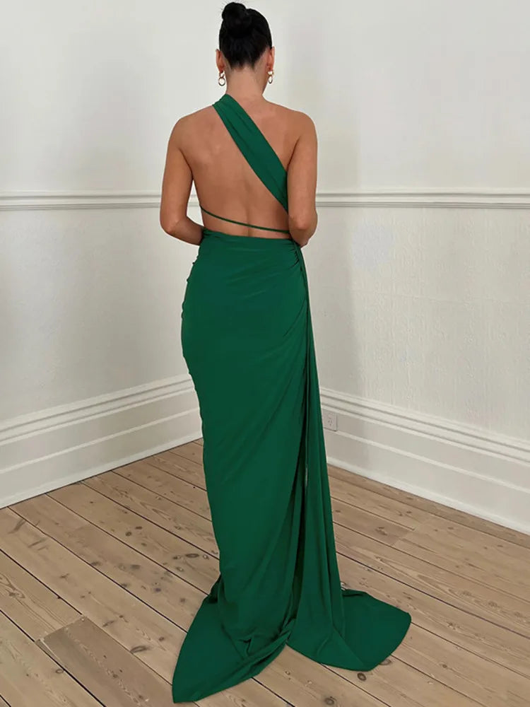 Ethereal Allure: Hollow Out Halter Strapless Backless Maxi Dress