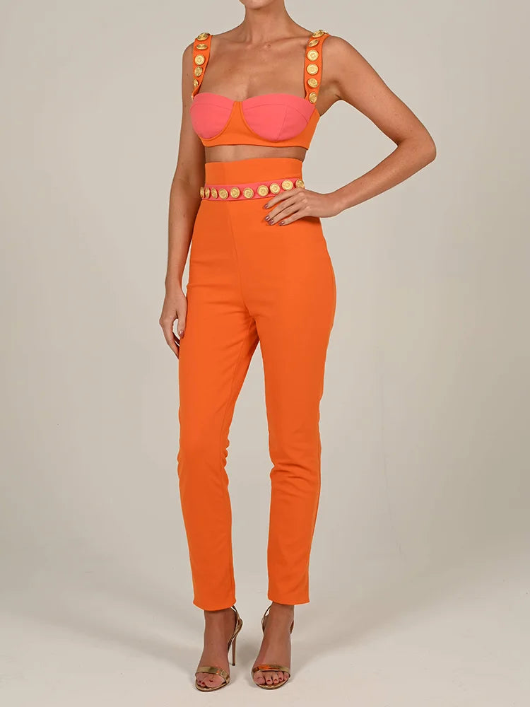 Two-Piece Set for Women – Crop Top and Pants Matching Set