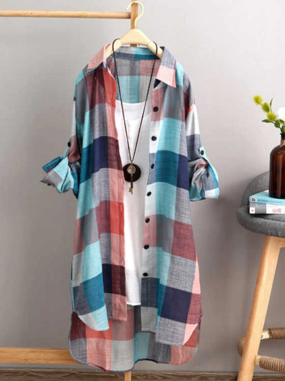 Plaid Cotton Long Shirt