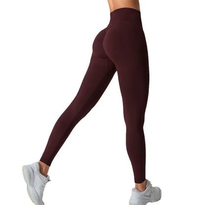 Leggings de ioga femininas sem costura com cintura alta em V