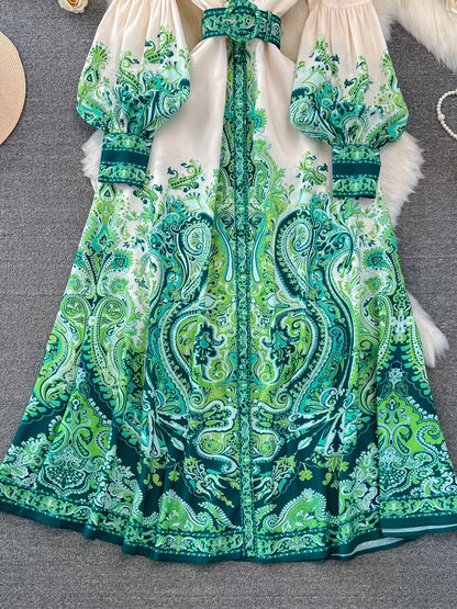 Vestido clássico elegante retrô com manga lanterna