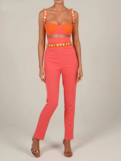 Two-Piece Set for Women – Crop Top and Pants Matching Set