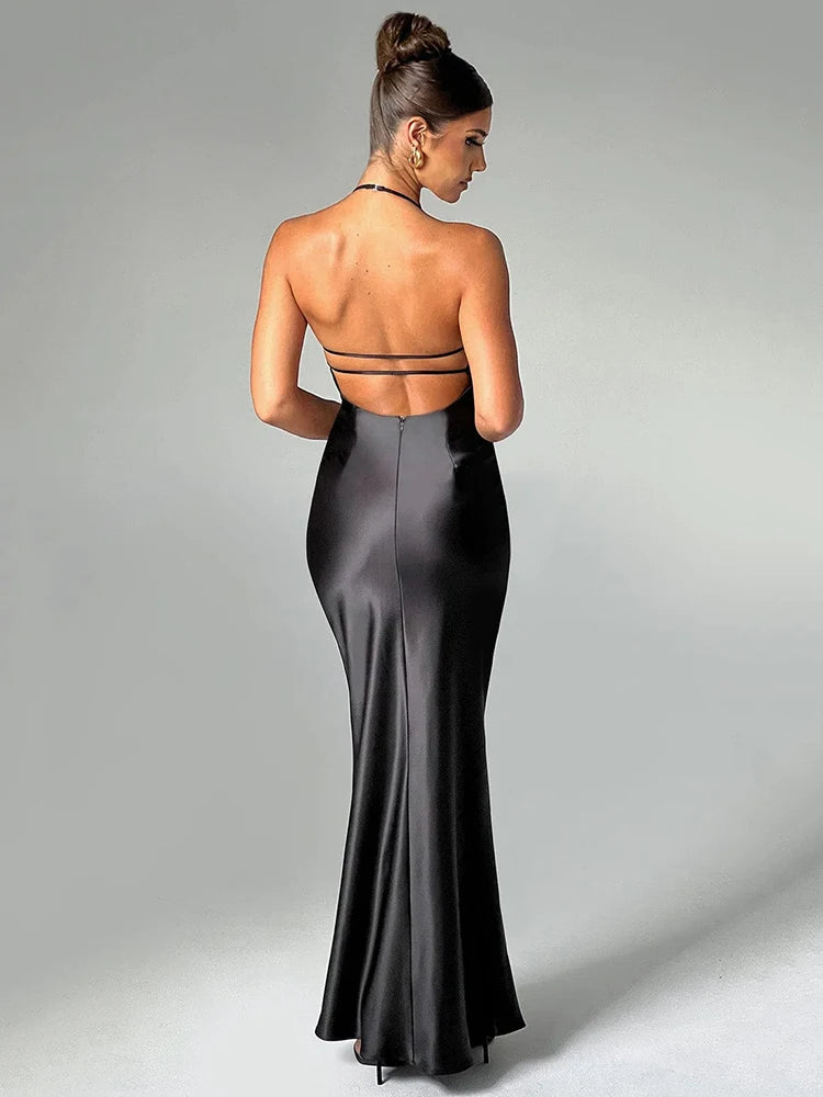 Ethereal Allure: Backless Spaghetti Strap Maxi Dress