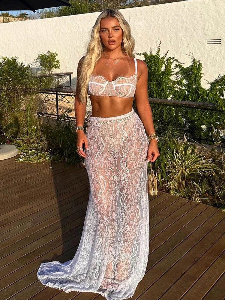 See Through Lace Two Piece Skirt Set