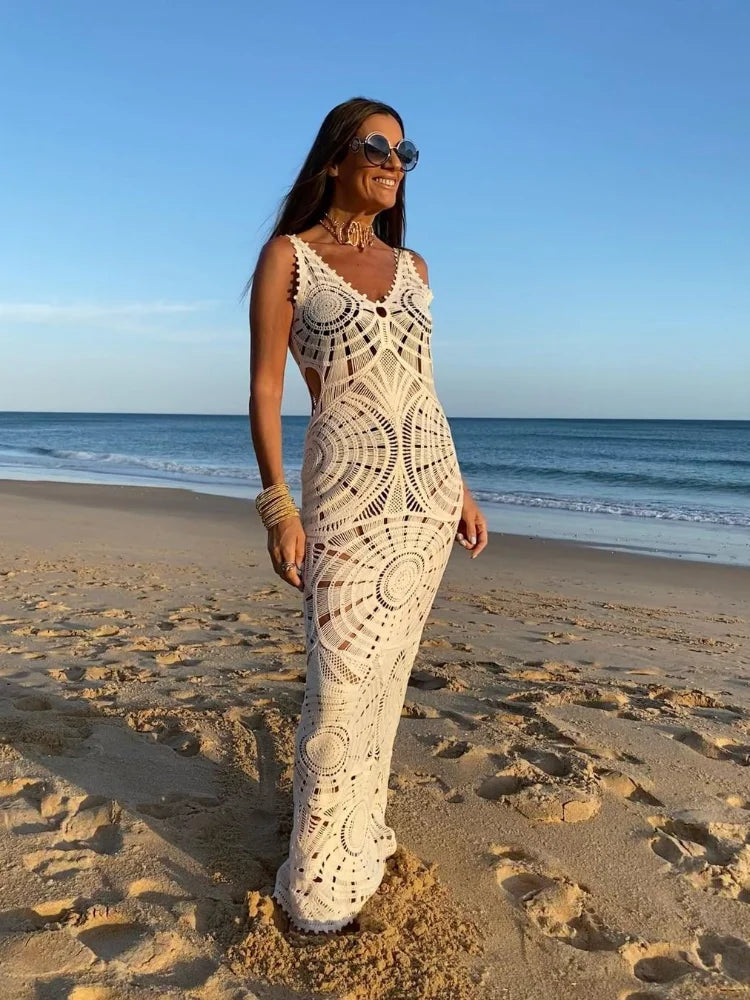 Crochet V-Neck Long Dress - Summer Edition