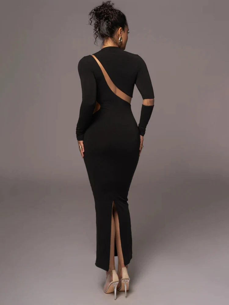 Turtleneck Hollow Out Bodycon Maxi Dress