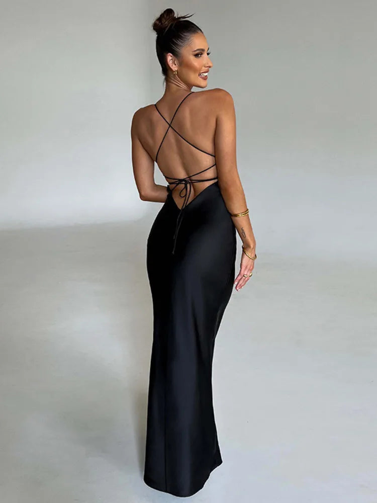 Luxe Satin Backless Maxi Dress