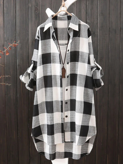 Plaid Cotton Long Shirt