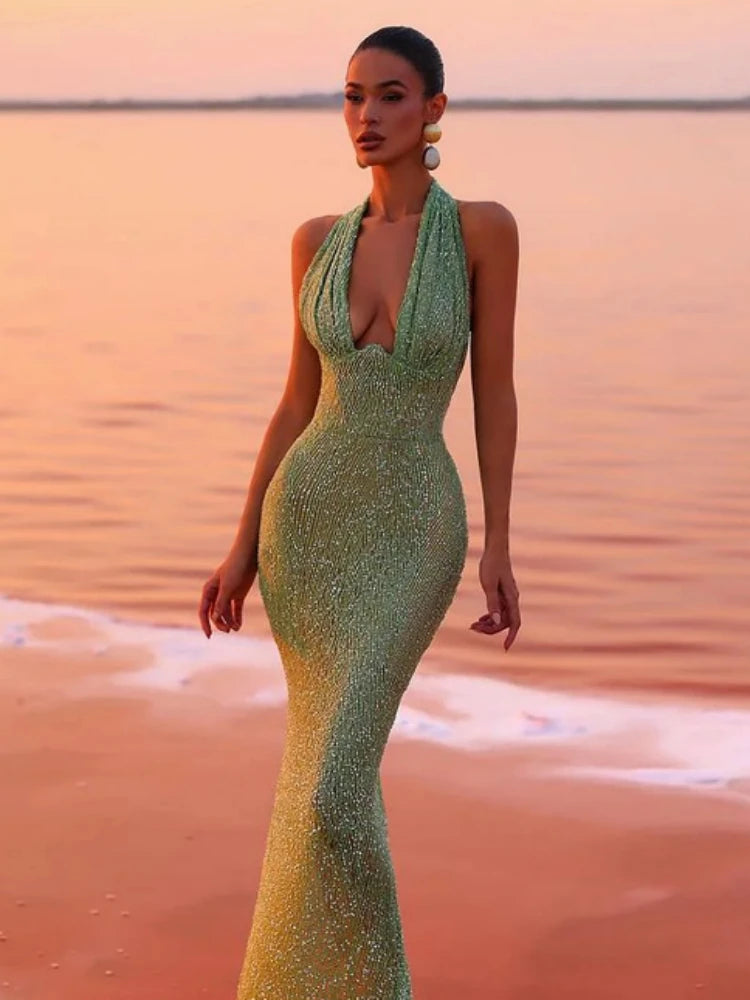 Glamorous Green Sequin Maxi Dress