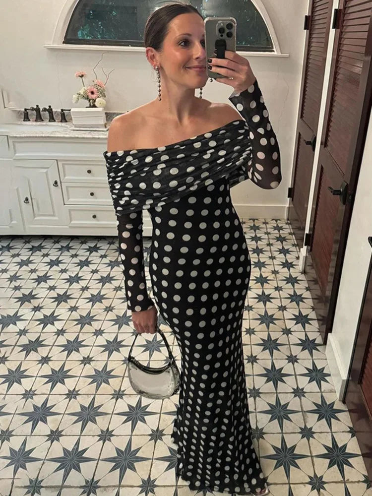 Sultry Elegance Off-Shoulder Patchwork Maxi Dress