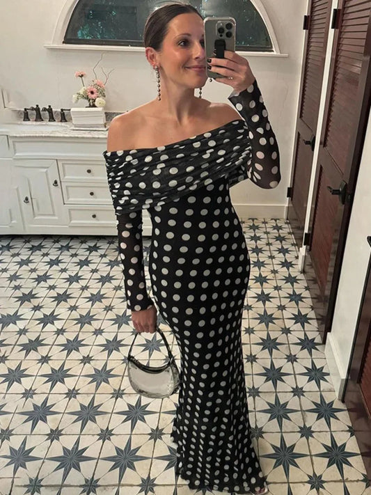 Sultry Elegance Off-Shoulder Patchwork Maxi Dress