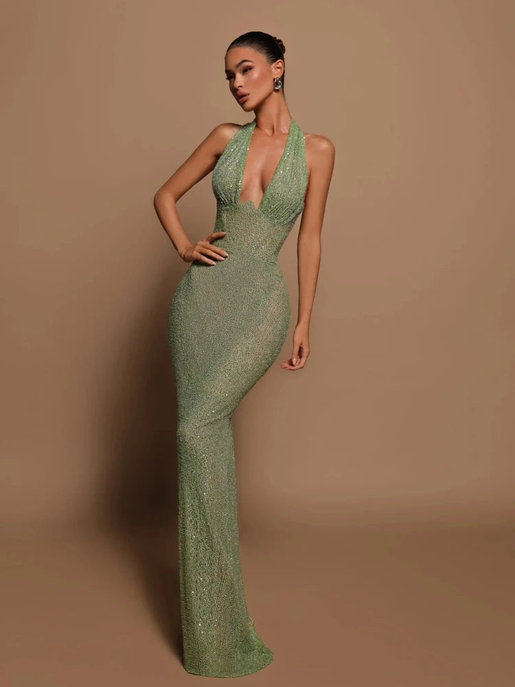 Glamorous Green Sequin Maxi Dress