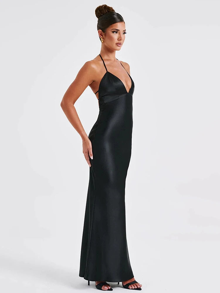 Ethereal Allure: Backless Spaghetti Strap Maxi Dress