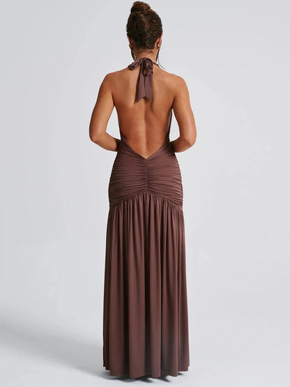 Halter Deep V Neck Backless Maxi Dress