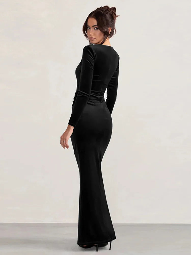 Velvet Temptation Thigh-High Split Maxi Dress