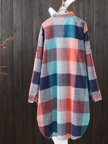 Plaid Cotton Long Shirt