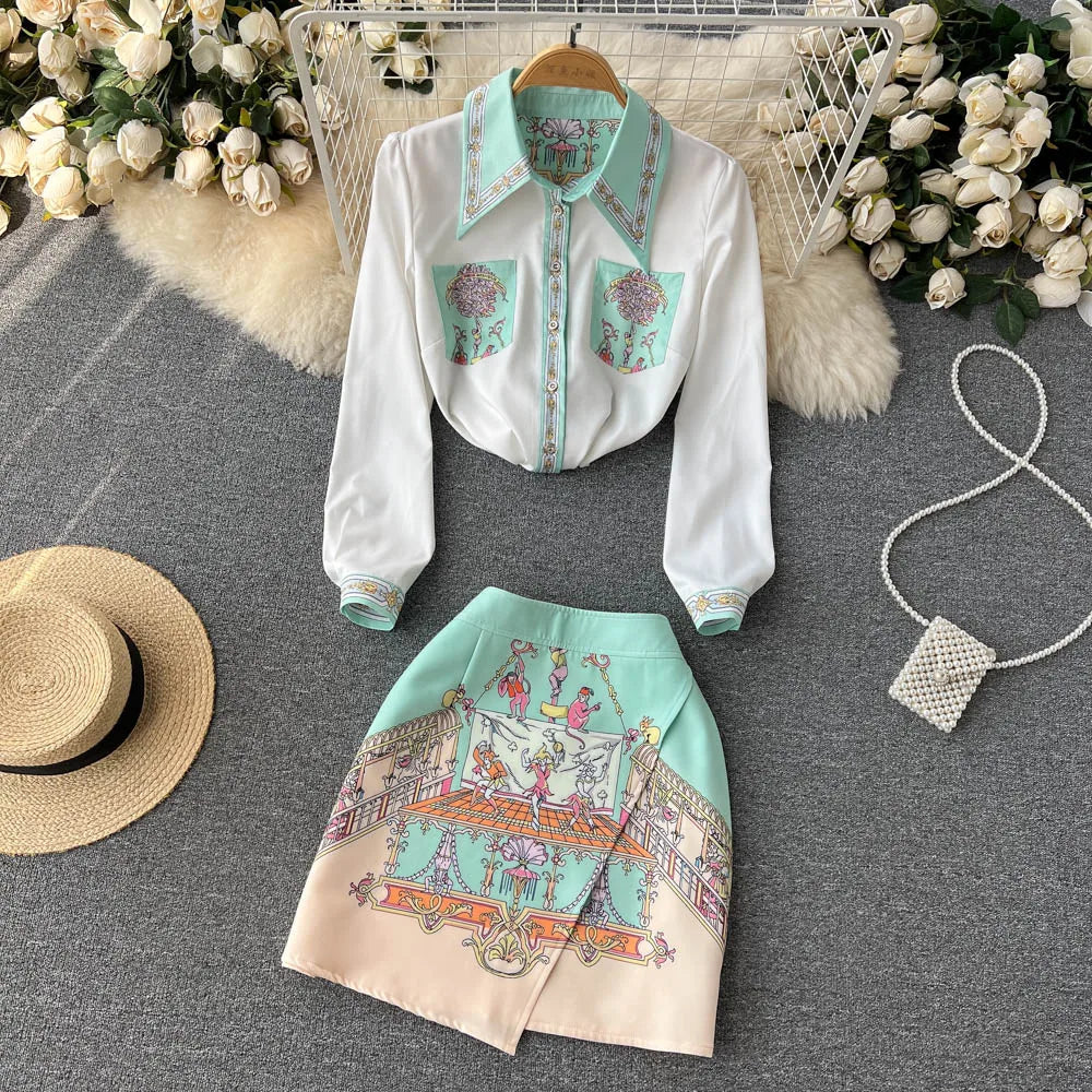 Conjunto Floral Vintage Elegante de Duas Peças