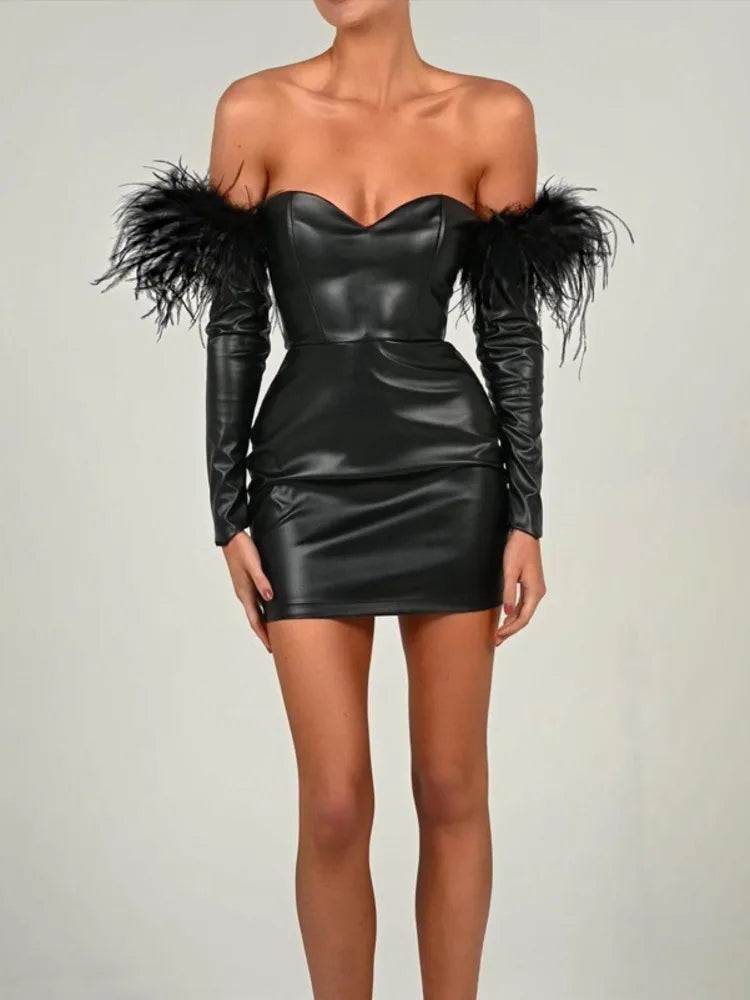 Sculpted Allure Leather Strapless Dress