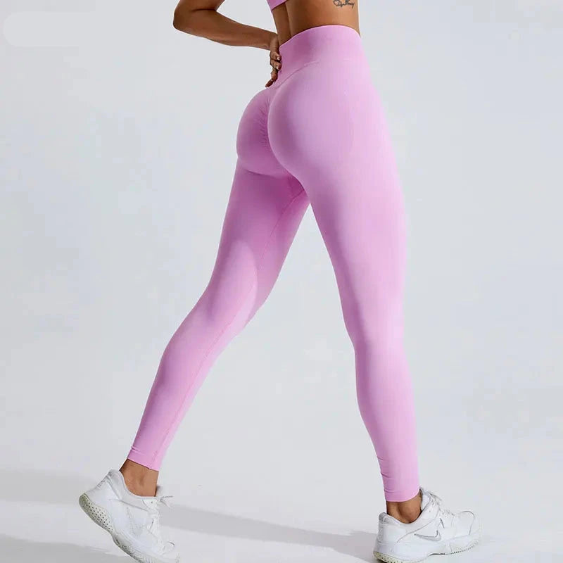 Leggings de yoga sin costuras con cintura alta en V para mujer