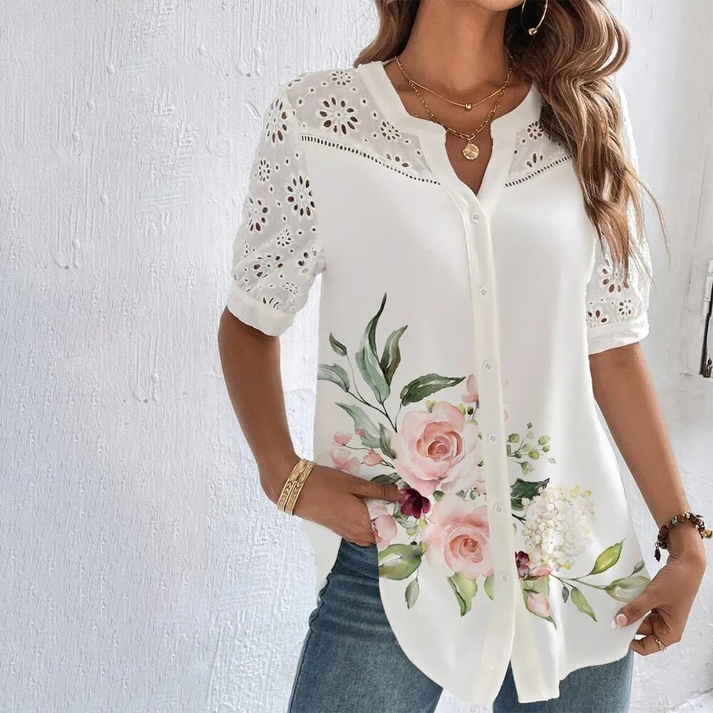 Lace Short Sleeve Blouse