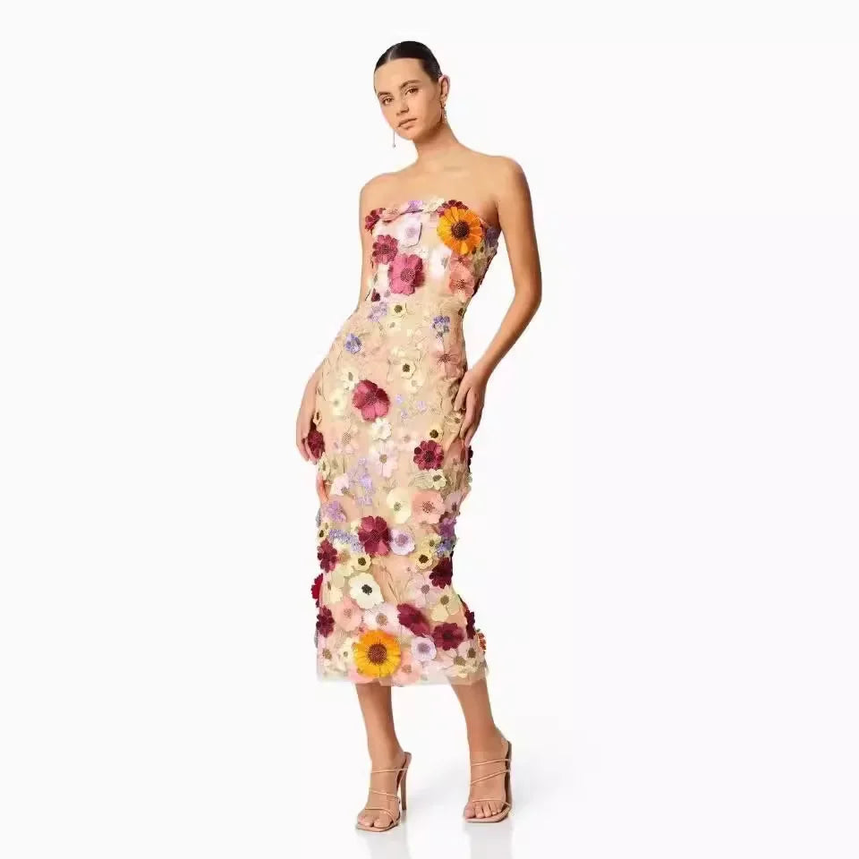 Vestido floral floreciente / sin mangas con flores 3D