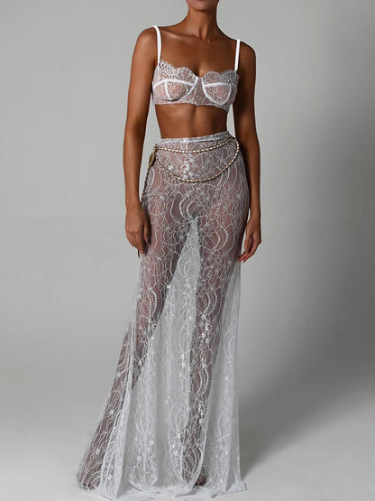 See Through Lace Two Piece Skirt Set