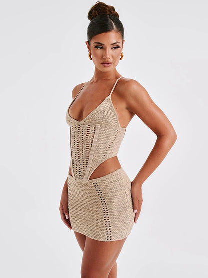 Backless Lace-Up Sleeveless Crop Top and Mini Skirt Set