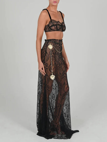 See Through Lace Two Piece Skirt Set