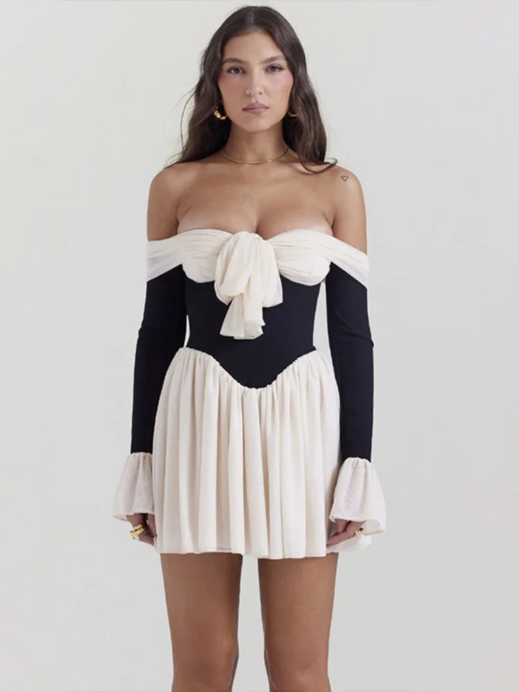 Strapless Backless Mini Dress with Flare Sleeves