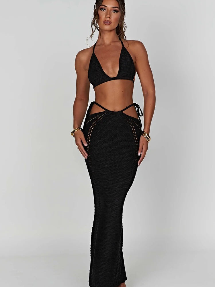 Halter Crop Top and Maxi Skirt Set